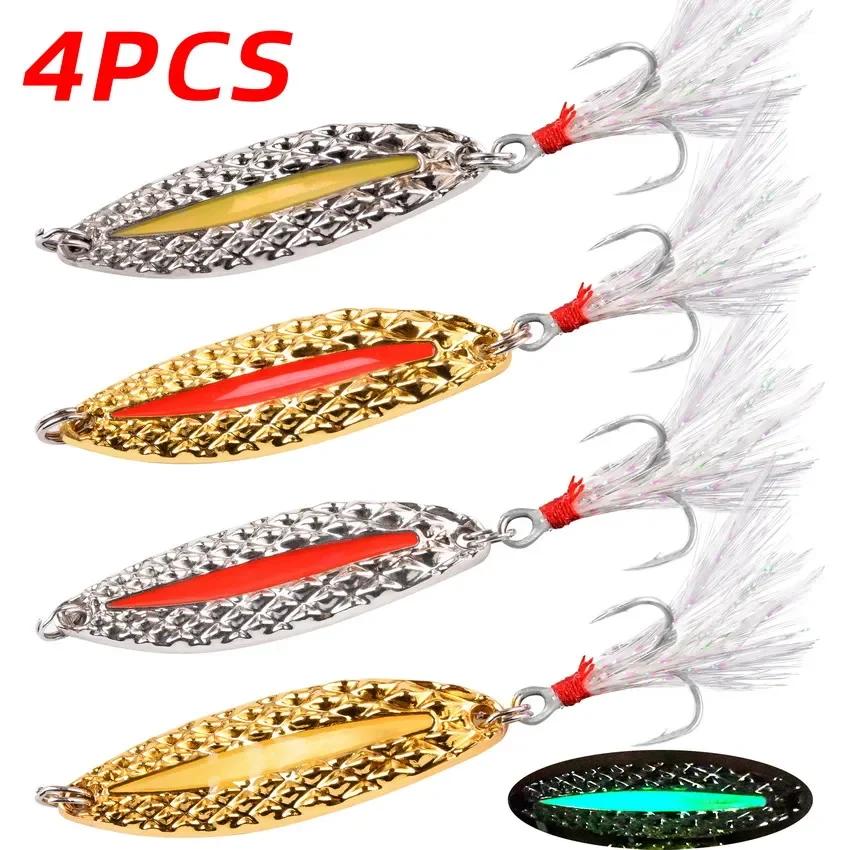 4 pièces cuillère de leurre de pêche en métal lumineux 2.5g 5g 7g 10g 15g 20g or/argent appât de poi