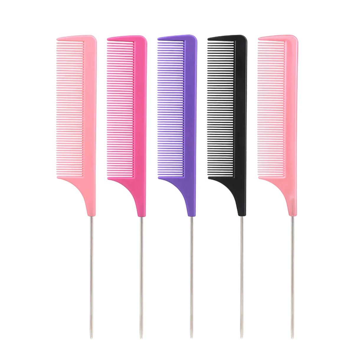 Peigne professionnel à queue pointue pour salon de coiffure, en acier inoxydable, antistatique, pour