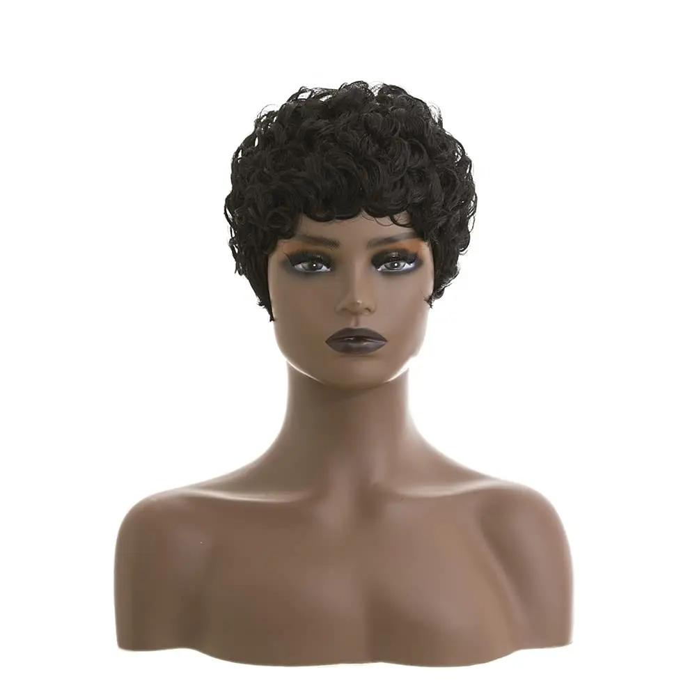 Perruques courtes coupe lutin pour femmes noires cheveux synthétiques Afro perruque lutin couleur no