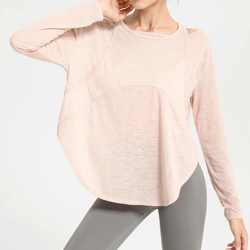 Aadt False-Sweat-shirt de yoga à manches longues pour femme, haut à séchage rapide, chemise d'entraî