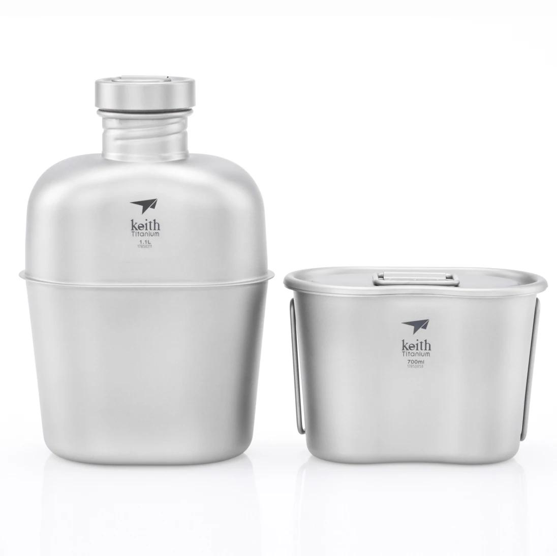Pamono-Ensemble de bouteilles d'eau militaires en titane Ti3060, kit de cantine de randonnée, poudre
