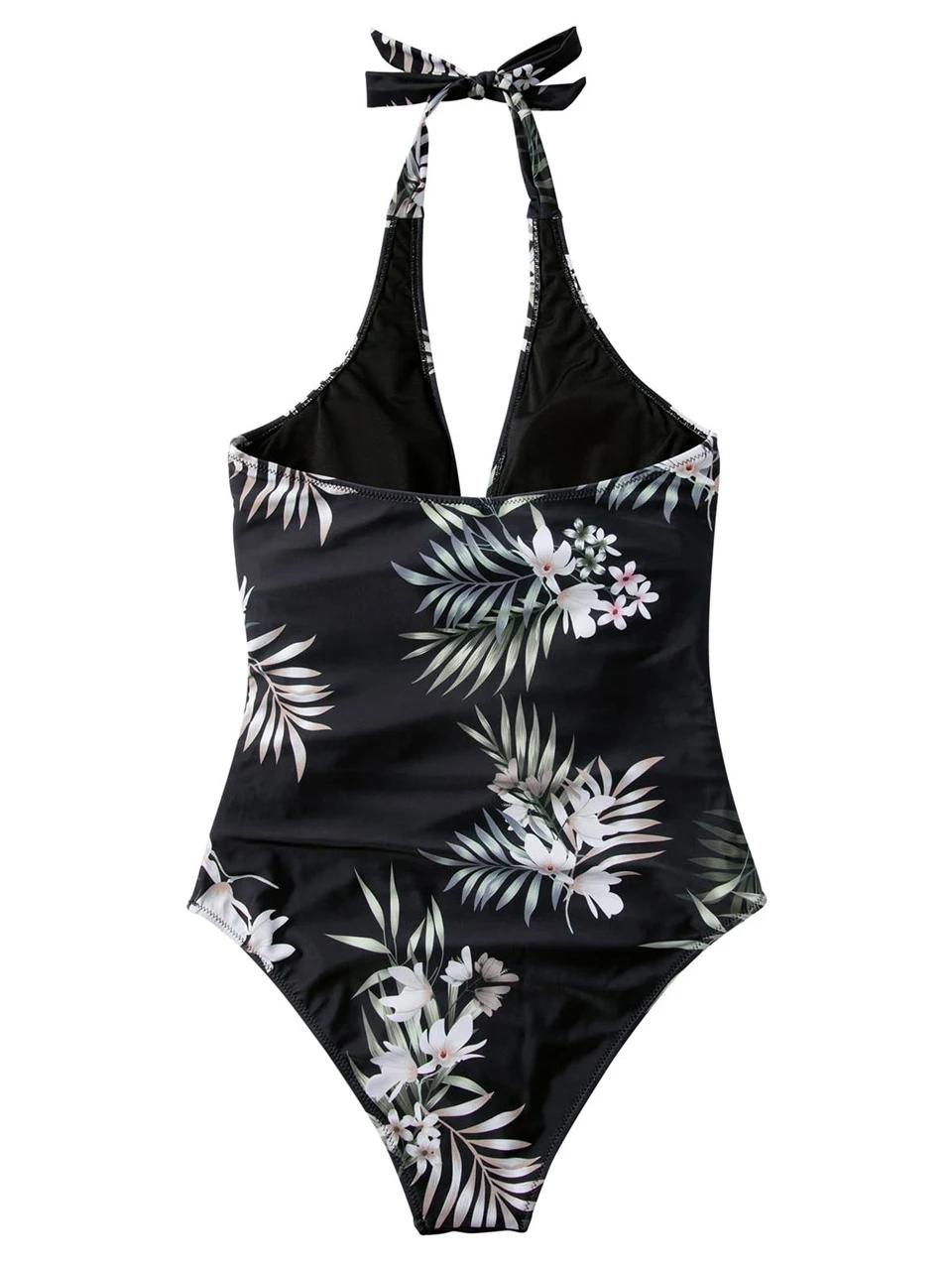 Maillot de bain une pièce imprimé croisé smocké, col licou, Sexy, pour femmes, vêtements de plage re