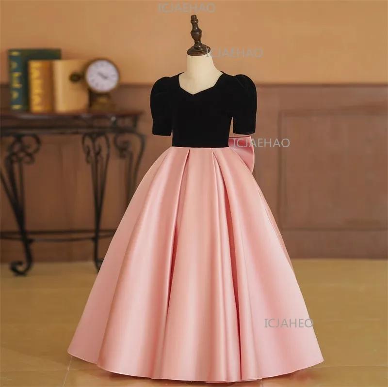 Nouvelle Robe de Princesse en Satin Simple pour Filles, Collection 2026, Manches Bulles, Idéale pour