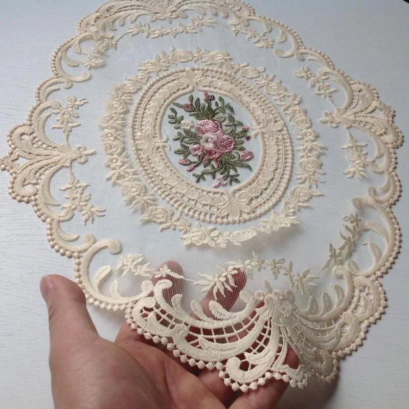 Dessous de verre en broderie de dentelle nareuropéenne, décoration de couverture d'assiette alimenta