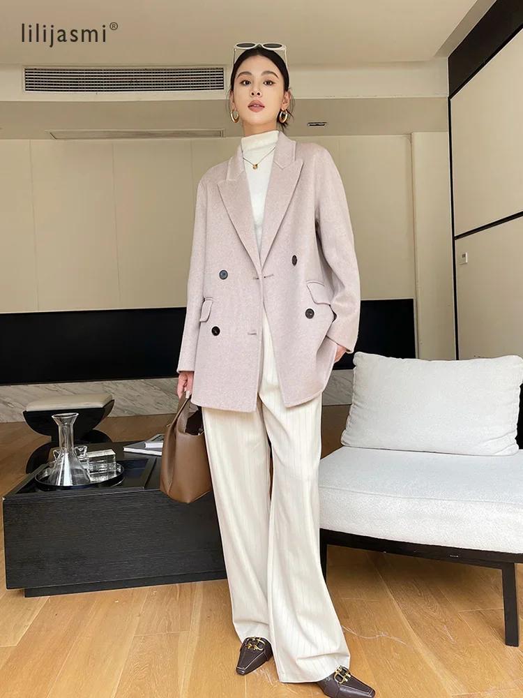 Blazer court en laine à revers crantés pour femme, 100% laine, avec poignets de travail, non doublé,