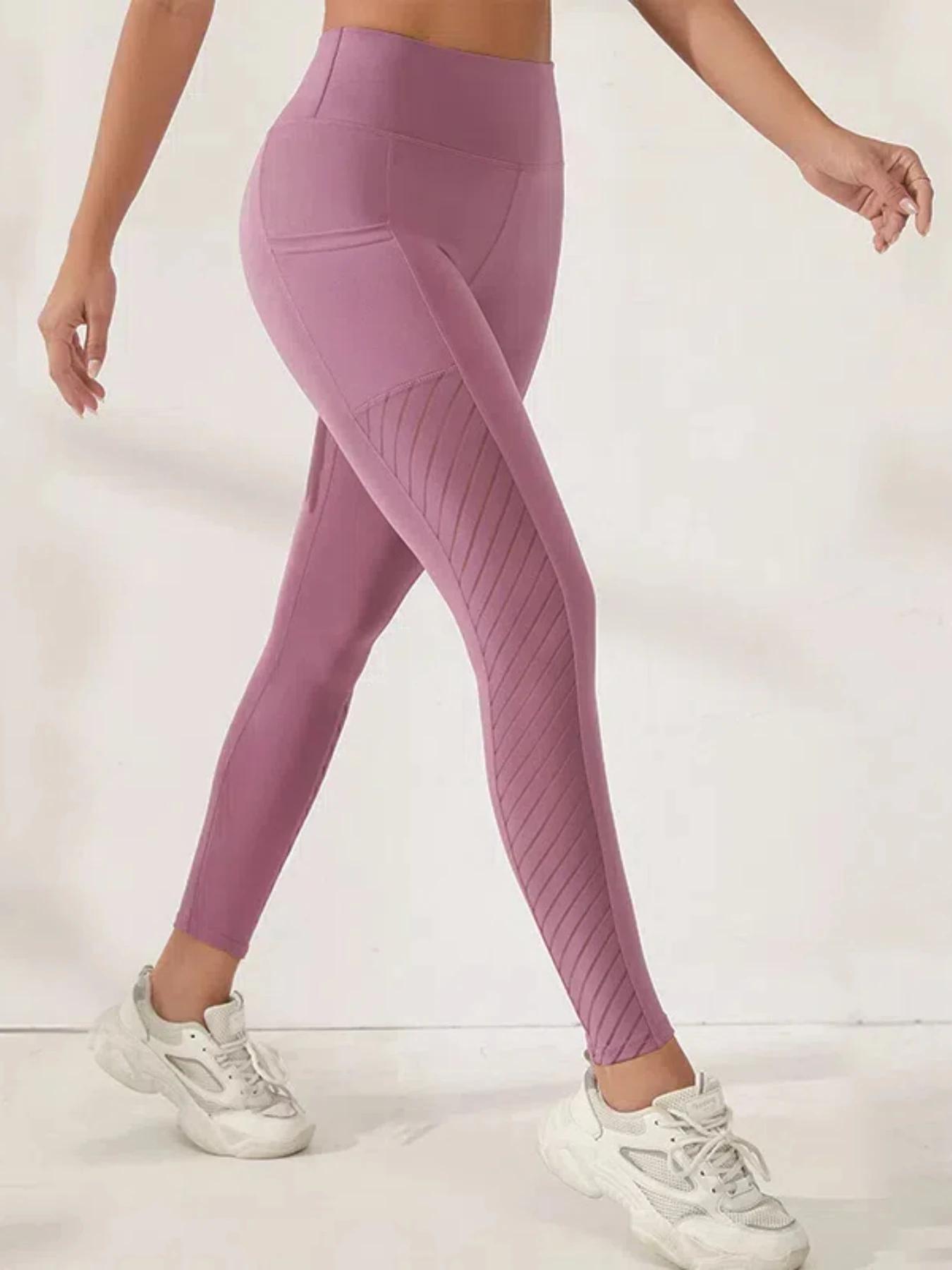 Pantalon de Yoga taille haute en maille latérale pour femmes, Leggings avec poches, contrôle du vent