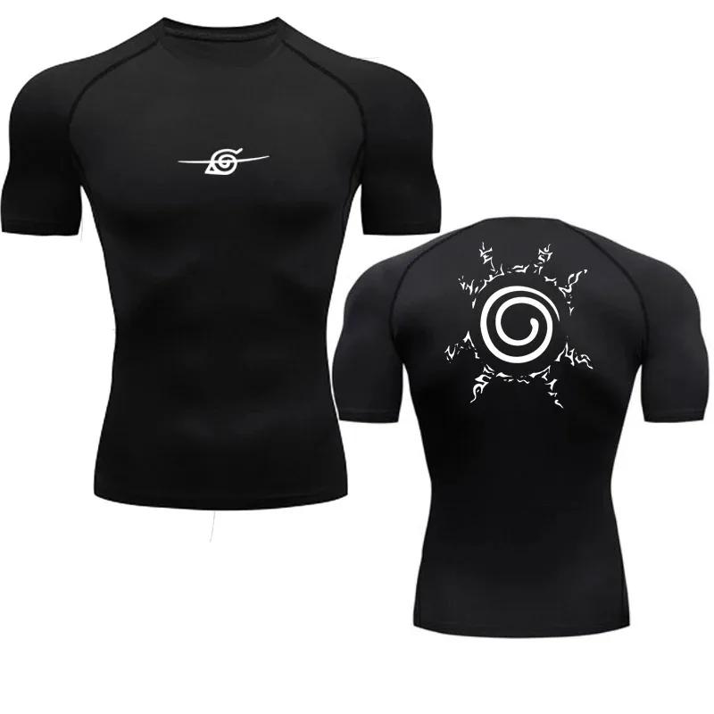 Camisas de compression masculinas anime esporte secagem rápida ginásio t-shirts fitness topos t verã