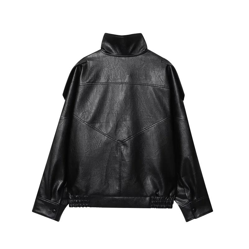 MUJER vestes en simili cuir noir pour femmes vêtements d'extérieur bureau femmes Bomber veste bouton