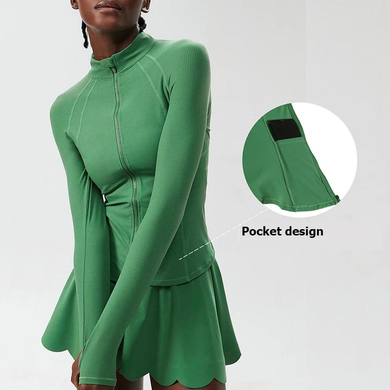 Veste de course en plein air pour femmes, couleur unie, manteau de gymnastique à manches longues, co