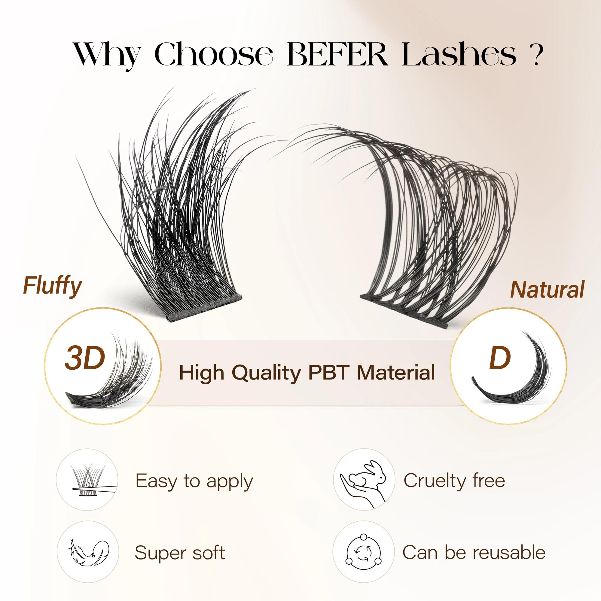 BEFER-Extensions de Faux-Cils Naturels Individuels, Volume Moelleux, Boucles D, DIY