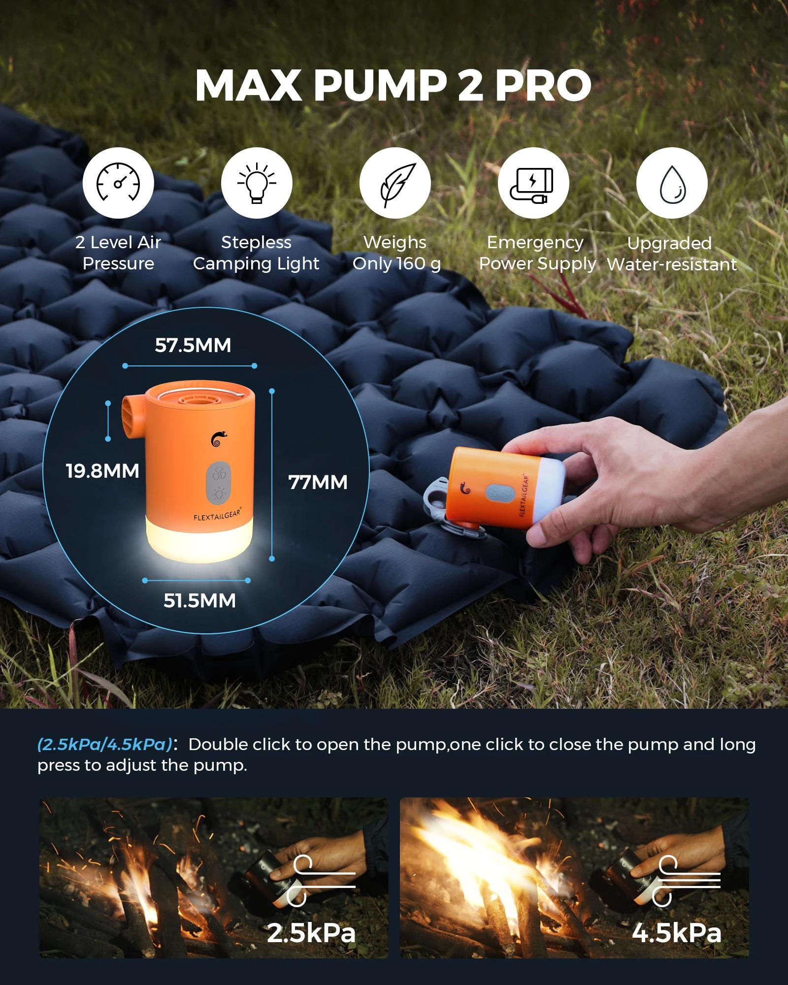 FLEXTAIL MAX PUMP 2 PRO - Gonfleur électrique à pompe à air portable avec lumière de camping et alim