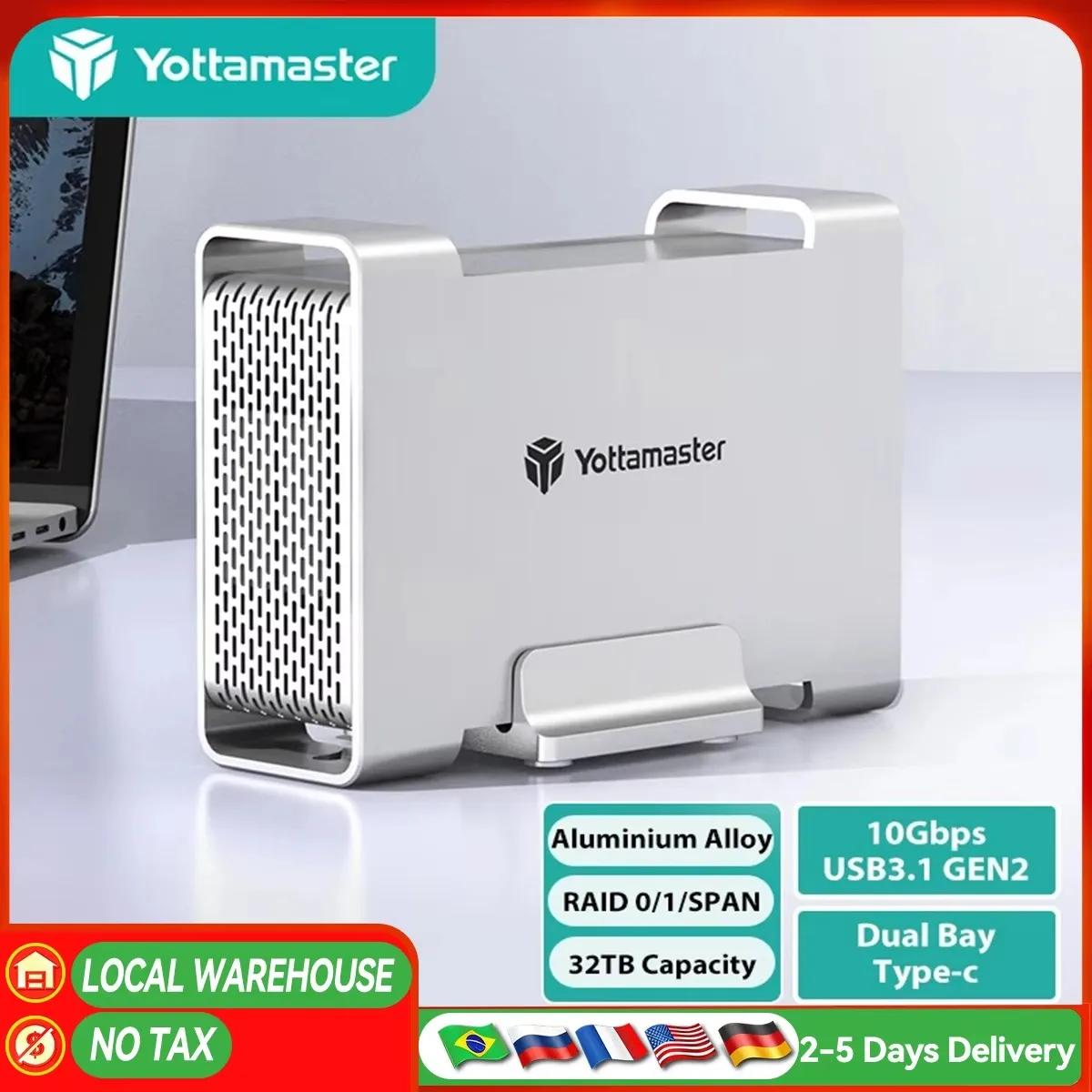 Boîtier de disque dur RAID Yottamaster 2 baies 2,5" 3,5" SATA SSD/HDD 4 RAID, boîtier externe pour d