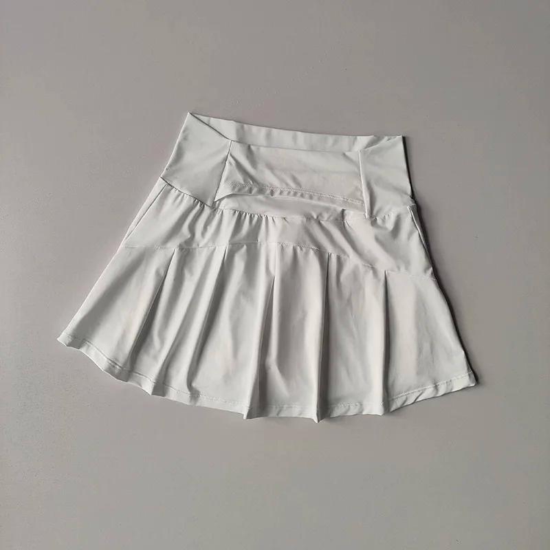 Jupe courte de sport taille haute pour femmes, pantalon de Yoga trapèze Anti-éblouissement avec doub