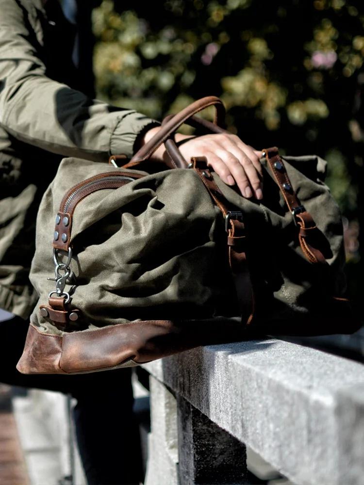 MUCHUAN hommes sacs de voyage M sacs à bagages à main toile cuir voyage sacs polochon sacs à bandoul