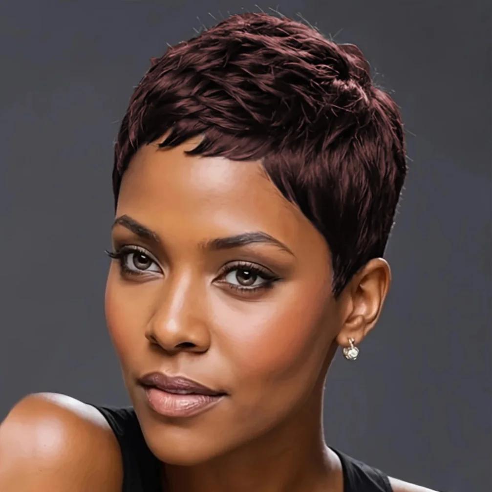Perruque de cheveux humains ondulés bouclés, coupe Pixie, 4 pouces, densité 150%, pour femmes, entiè