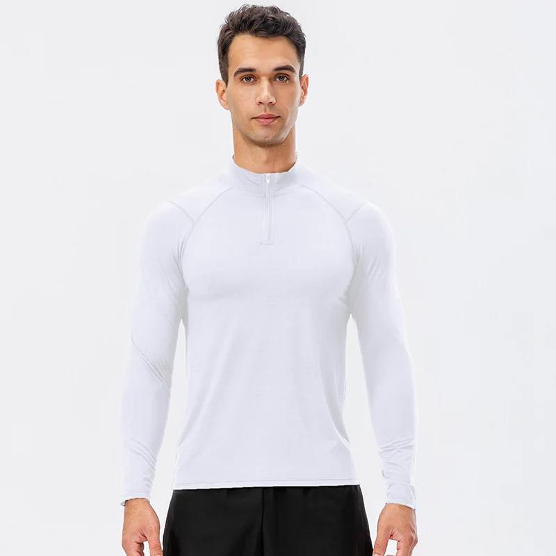 Sweat-shirt à manches longues pour hommes, haut de course à séchage rapide, demi-fermeture éclair, c