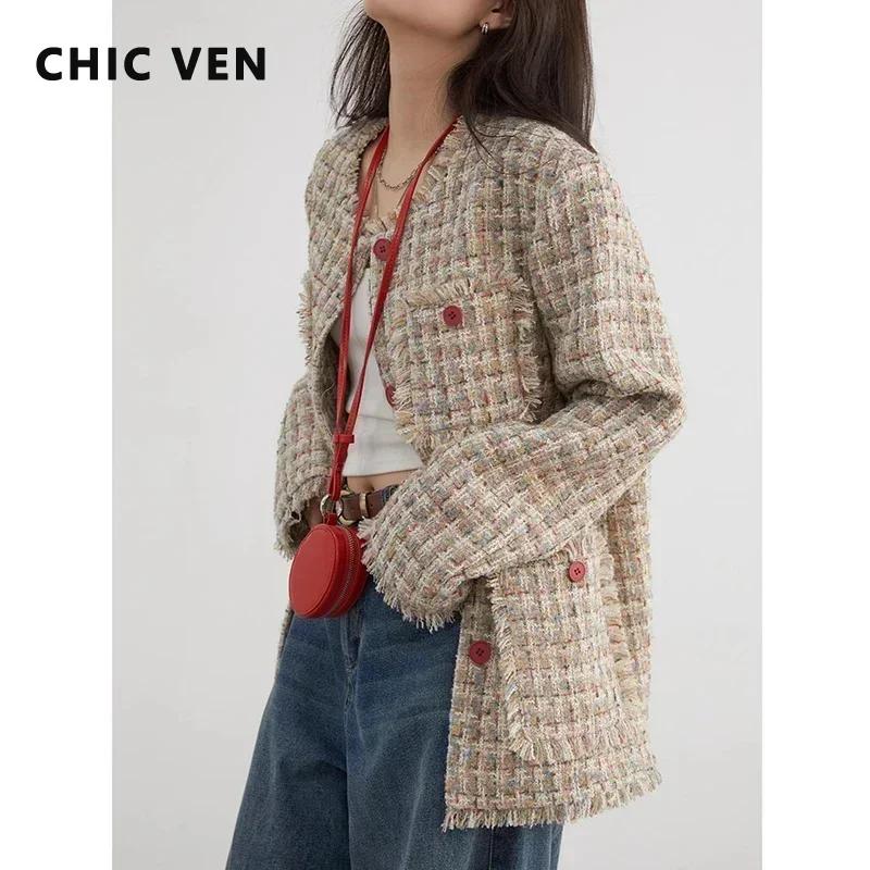 CHIC VEN-Manteau à simple boutonnage pour femme, veste rétro adt, design à bord effiloché, haut fémi
