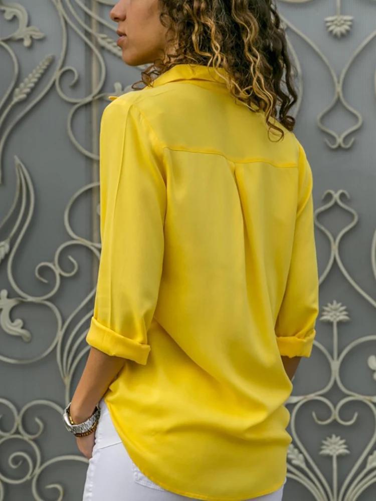 Chemisier élégant en mousseline de soie pour femmes, couleur unie, décontracté, manches longues, col