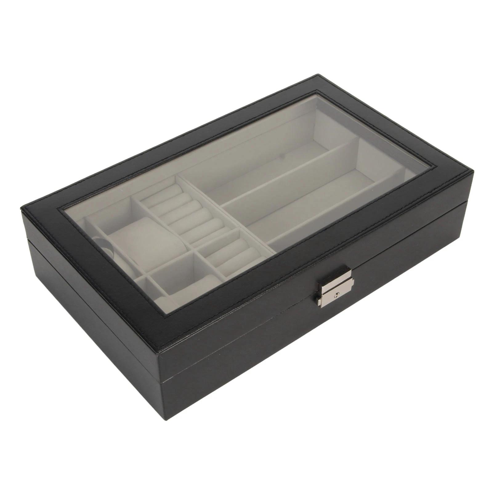 Boîte à bijoux pour hommes, organisateur polyvalent pour montres, lunettes et bagues, étui à bijoux 