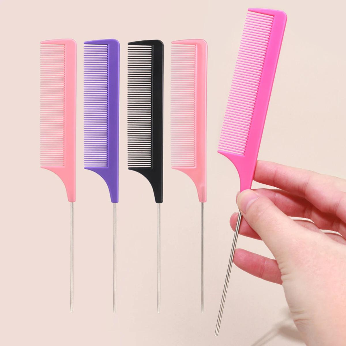 Peigne professionnel à queue pointue pour salon de coiffure, en acier inoxydable, antistatique, pour