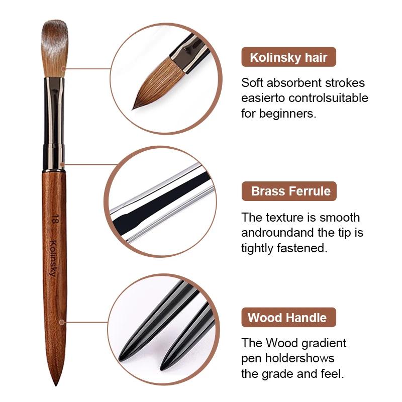 Brosse à ongles en acrylique 100% pur Kolinsky, manche en bois de santal, pour Application acrylique