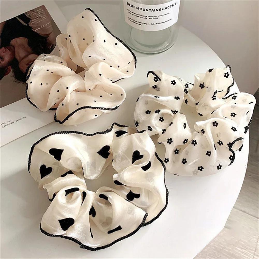 Chouchous en tissu doux minimaliste pour femmes, chouchous pour cheveux imprimés à pois floraux avec