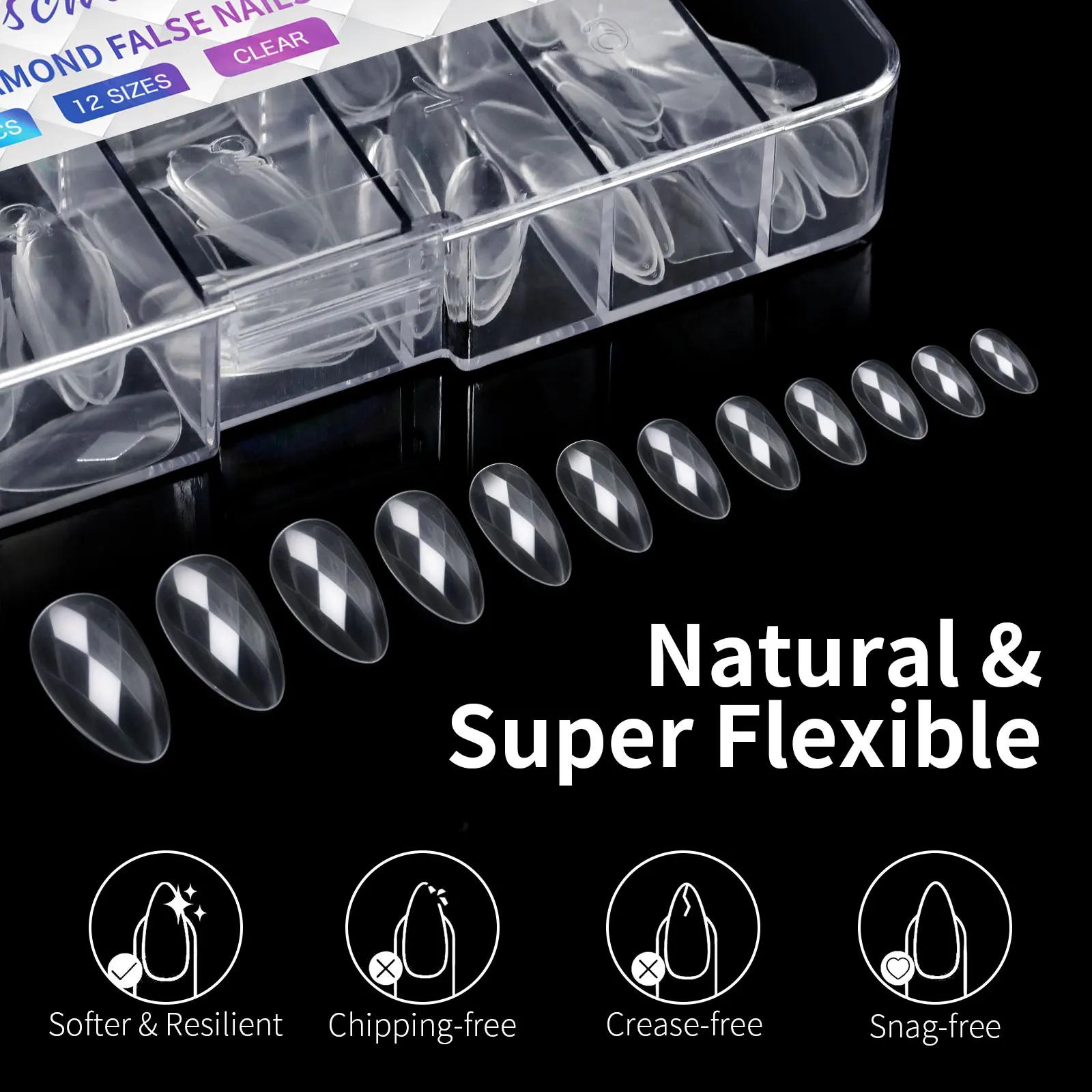 Nouveau 120/140 pièces carré amande cercueil ongles Extension conseils naturel clair couverture comp