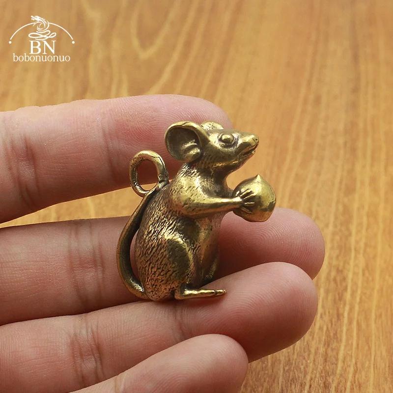 Mini souris en cuivre pur, offrande de pêche, figurine d'Auckland, rat mignon créatif, animal porte-