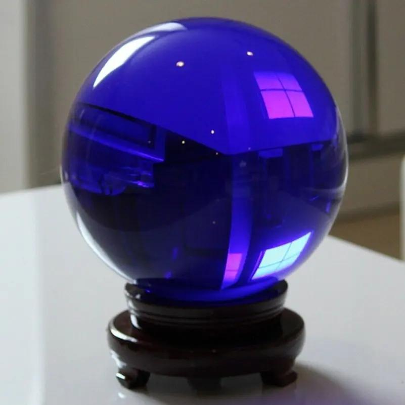 Boule de cristal bleue 40MM, ornements asiatiques, boule de verre magique naturelle Rare, sphère de 