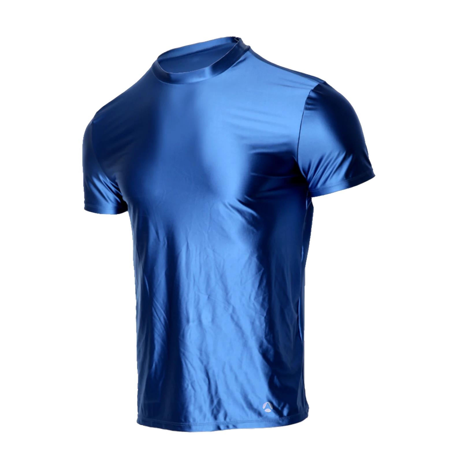 AMORESY T-shirt à manches courtes en soie glacée pour homme, respirant, confortable, décontracté, po