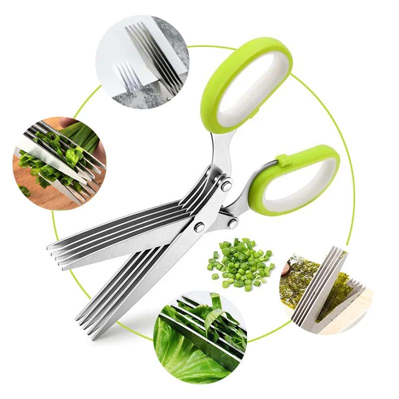 Ciseaux multicouches en acier inoxydable, ciseaux de cuisine, oignon vert, cisaille de coupe d'herbe