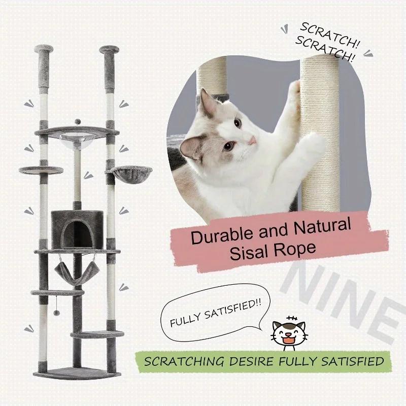 Arbre à chat du sol au plafond, 92.9 en effet-101.6, recommandé, tour à chat réglable, grande maison