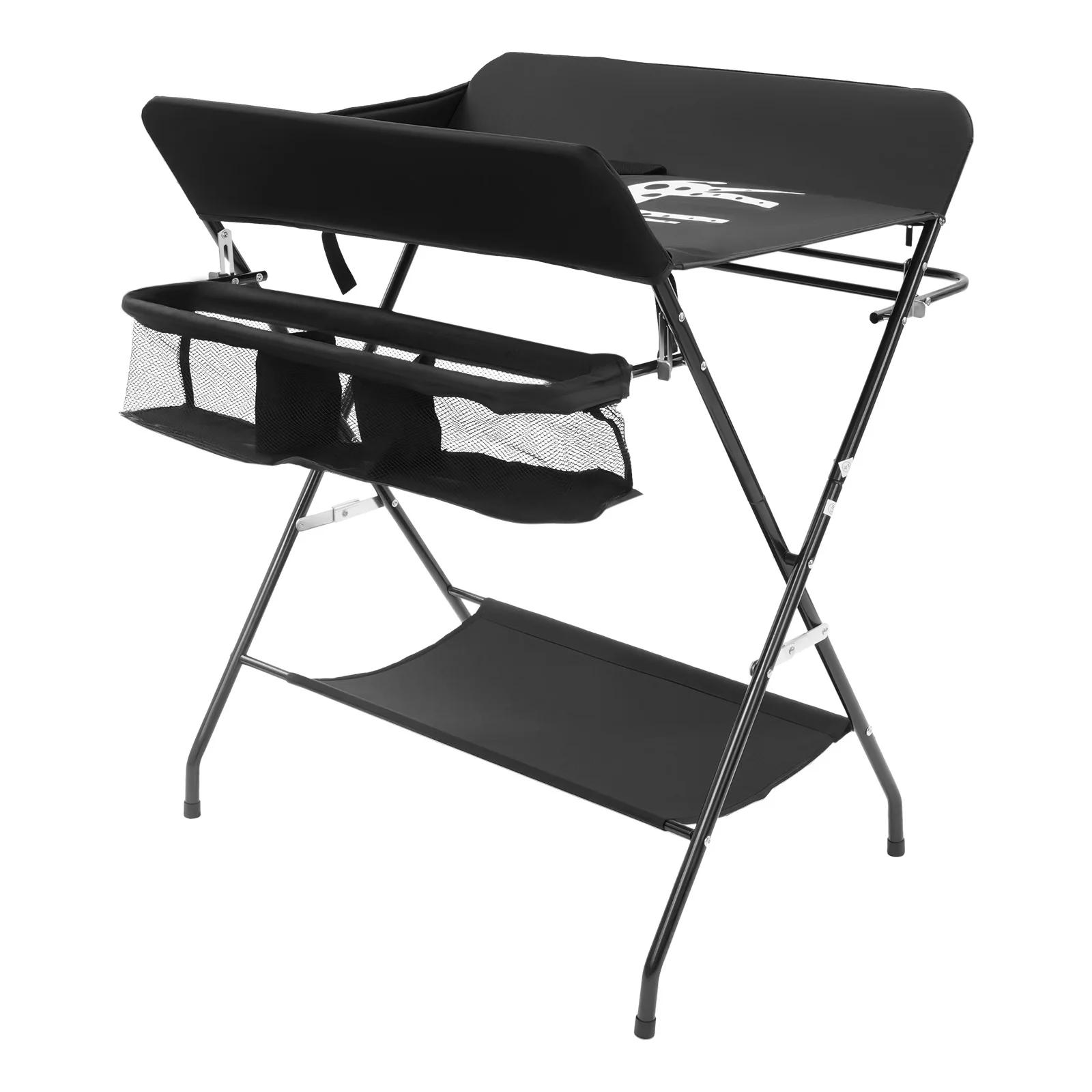 Table à langer pliable pour bébé, avec étagères de rangement, coussin avec échelle de hauteur, grand