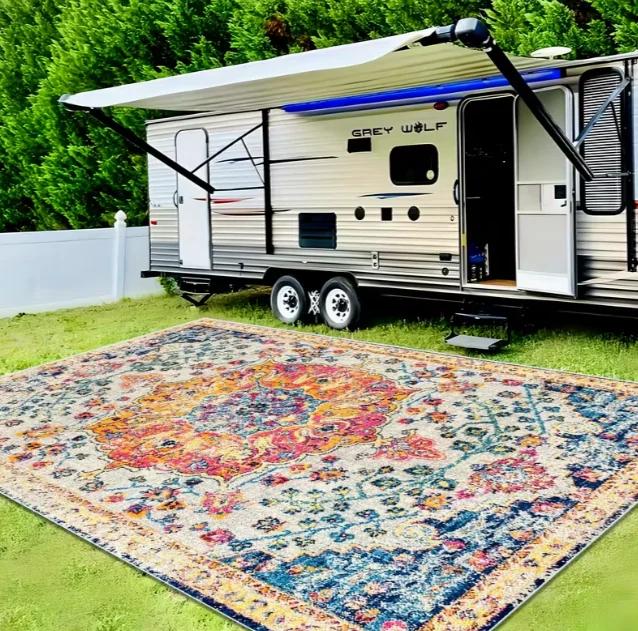Tapis de camping bohème vintage pour terrasse, camping-car, intérieur/extérieur
