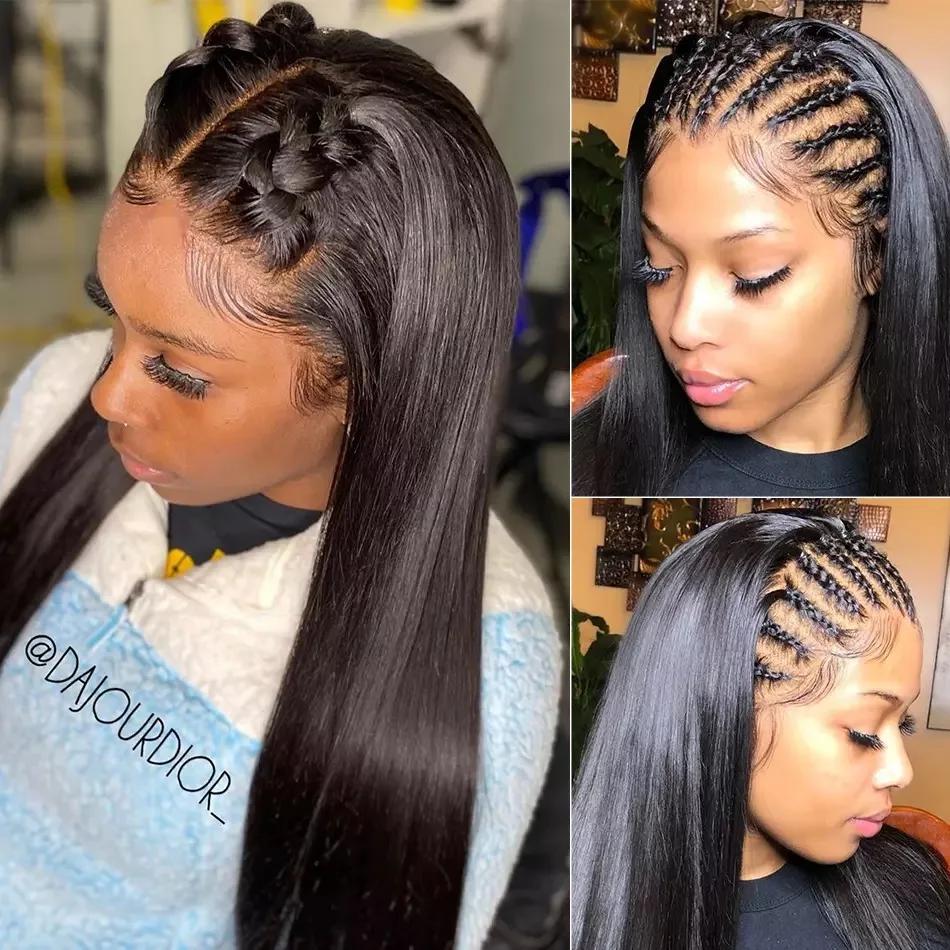 Perruque Lace Front Wig 360 naturelle lisse, cheveux humains, sans colle, 13x4, 13x6, 5x5, 30 32 34