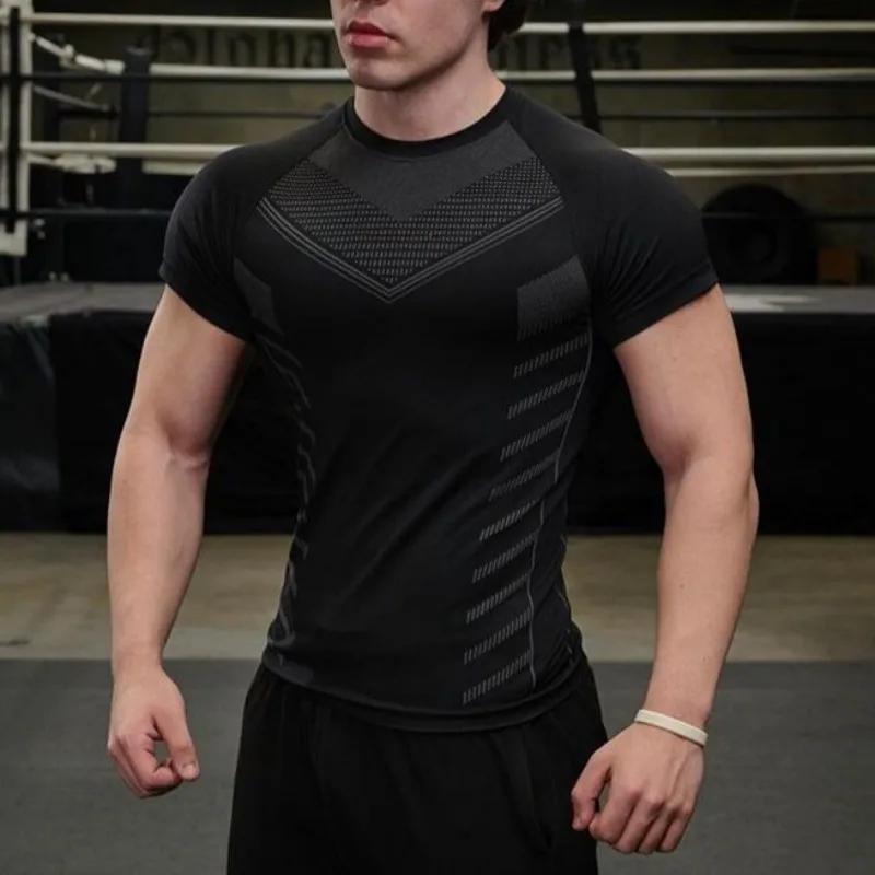 T-shirt de gymnastique hommes chemise de course à séchage rapide Compression chemise de Fitness mâle