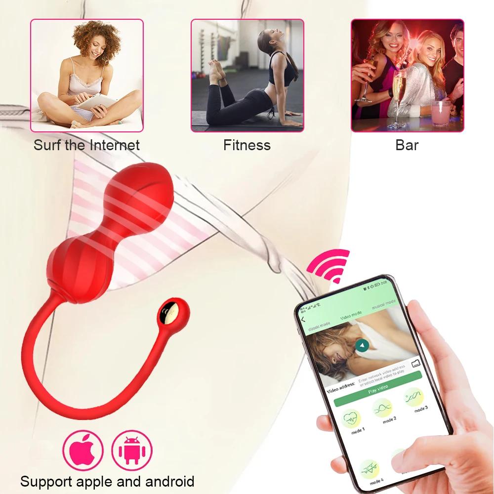 Andrea Vagina-Vibromasseur télécommandé pour femme, boule de Kegel, Bluetooth, point G, vêtements po