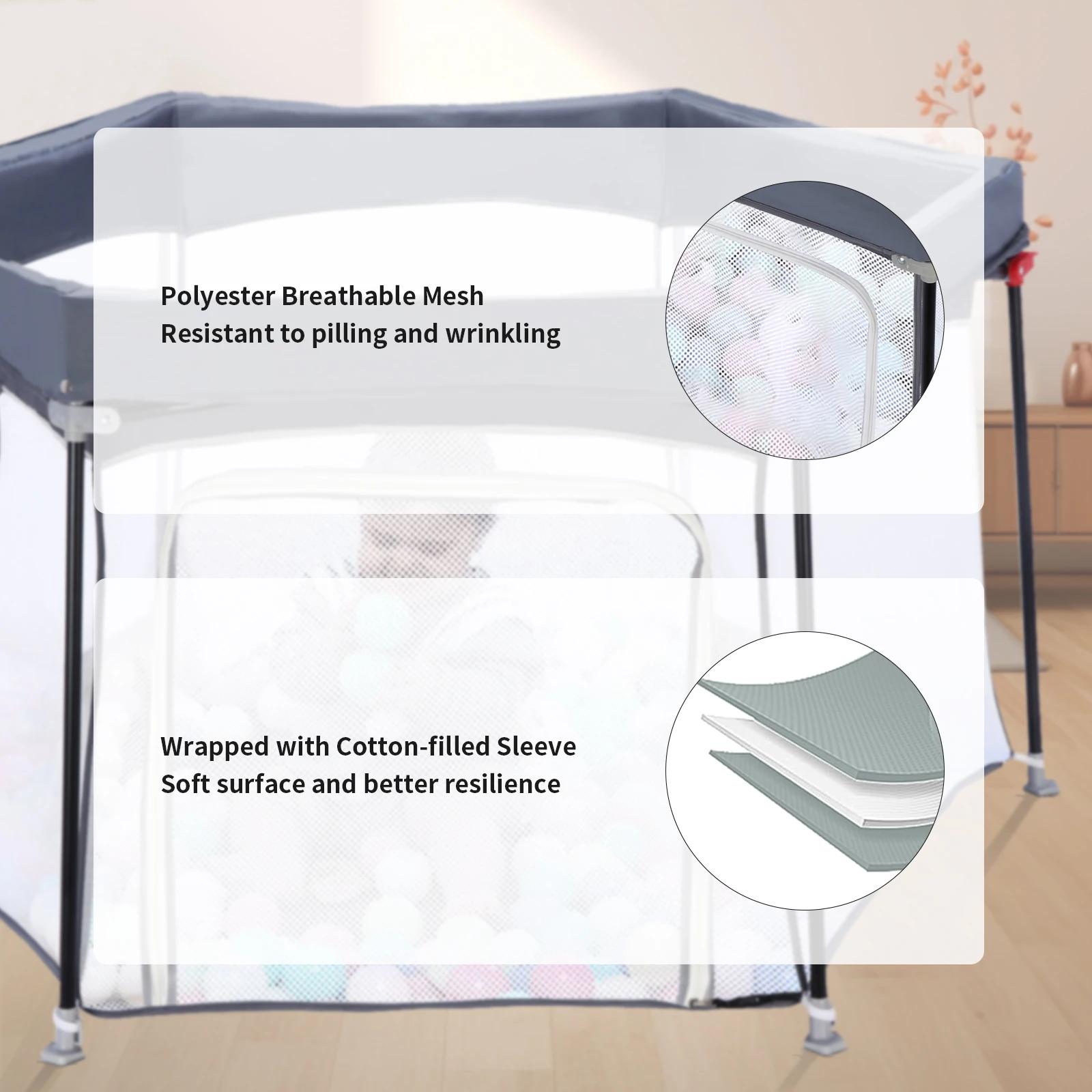Parc pour bébé pliable hexagonal robuste, parc de jeu de sécurité pour les tout-petits, maille douce