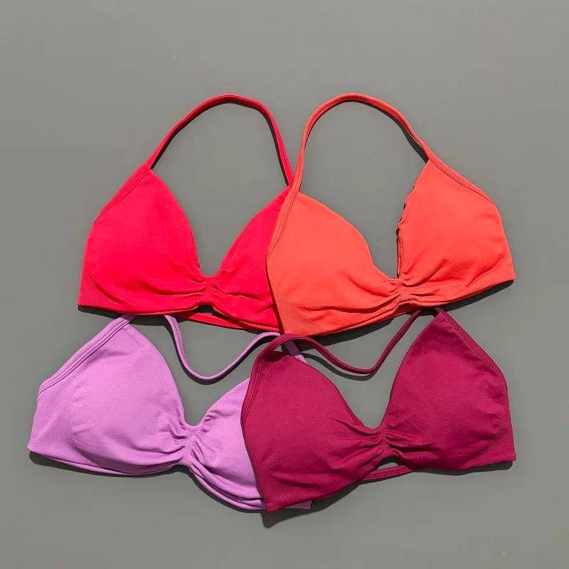 HISTELLO Soutien-gorge de sport à bretelles fines pour femme, maintien élevé, sans couture, style ha