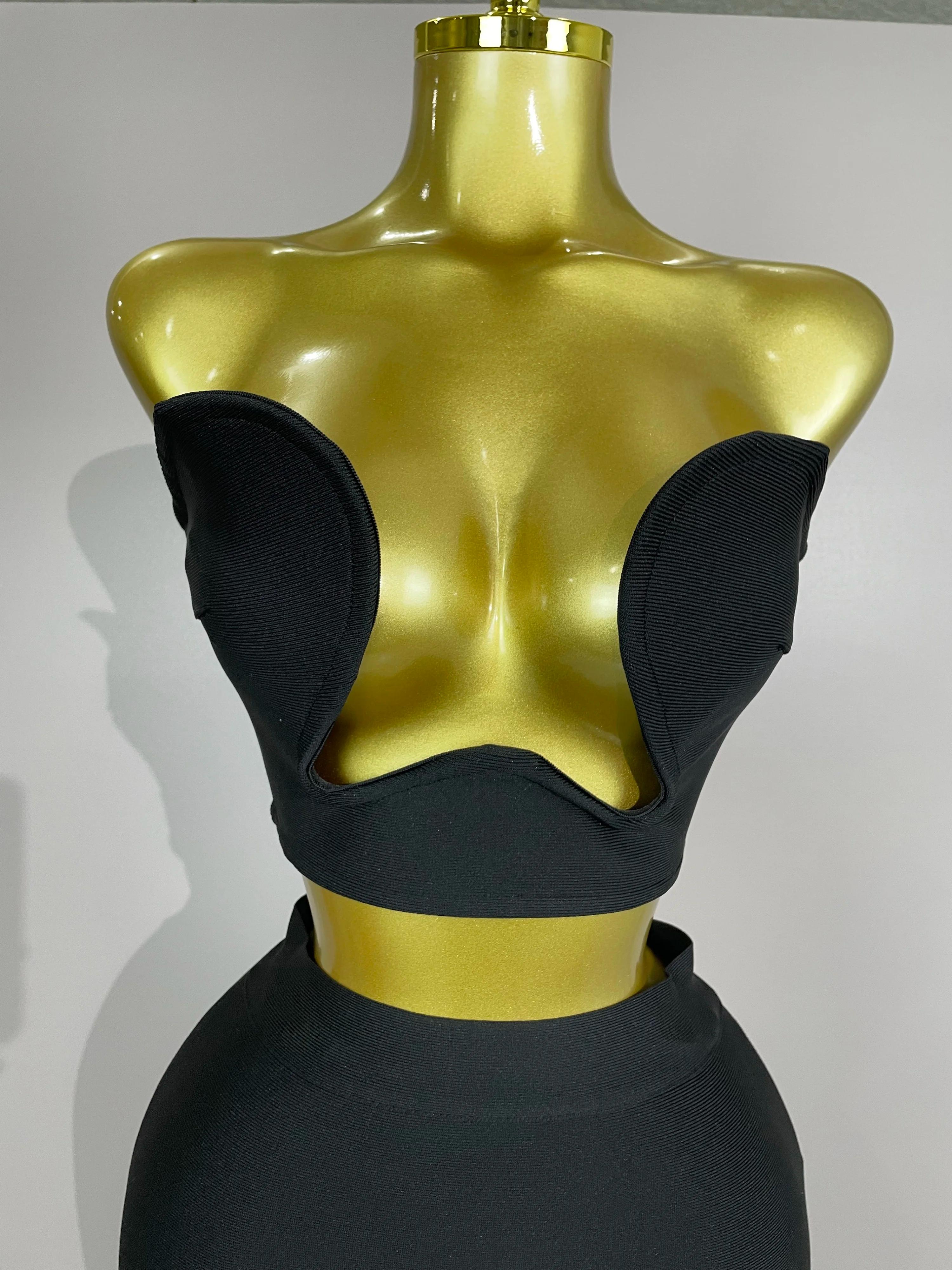 2025 Femmes Sexy Bretelles Dos Nu Noir Bandage Deux Pièces Costume Célébrité Designer De Mode Robe D