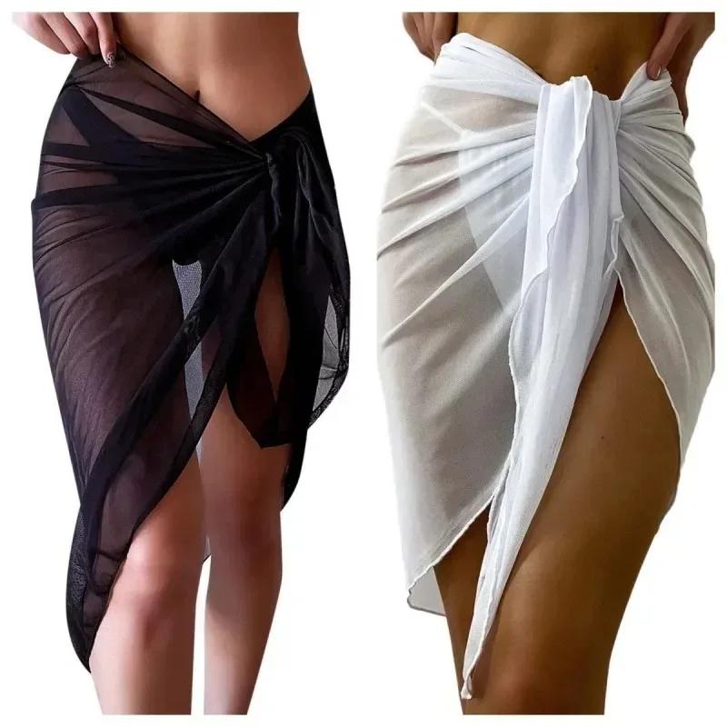 Robe de plage d'été enveloppante pure enveloppement noeud taille maillot de bain couvrir jupe Bikini
