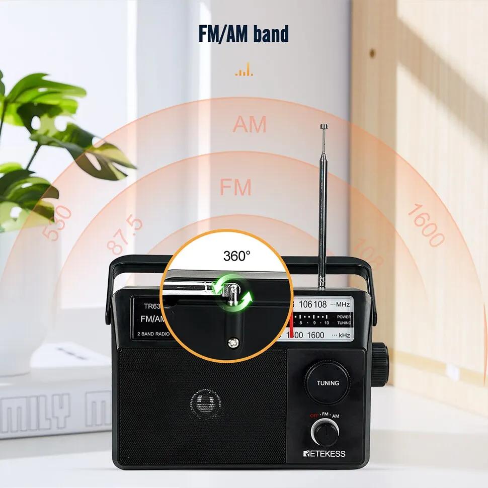 Retekess TR633 Radio FM Radios portables AM FM Rechargeable à piles Radio recherche indicateur lumin