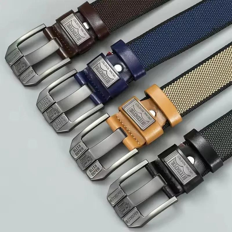 Nouvelle mode hommes boucle ardillon jeunesse salopette toile ceinture ceinture décontracté rétro dé