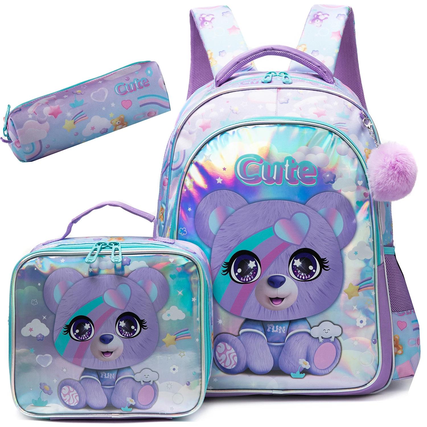 Sac à dos pour fille avec sac à déjeuner et trousse à crayons 3 pièces sacs d'école pour filles pour