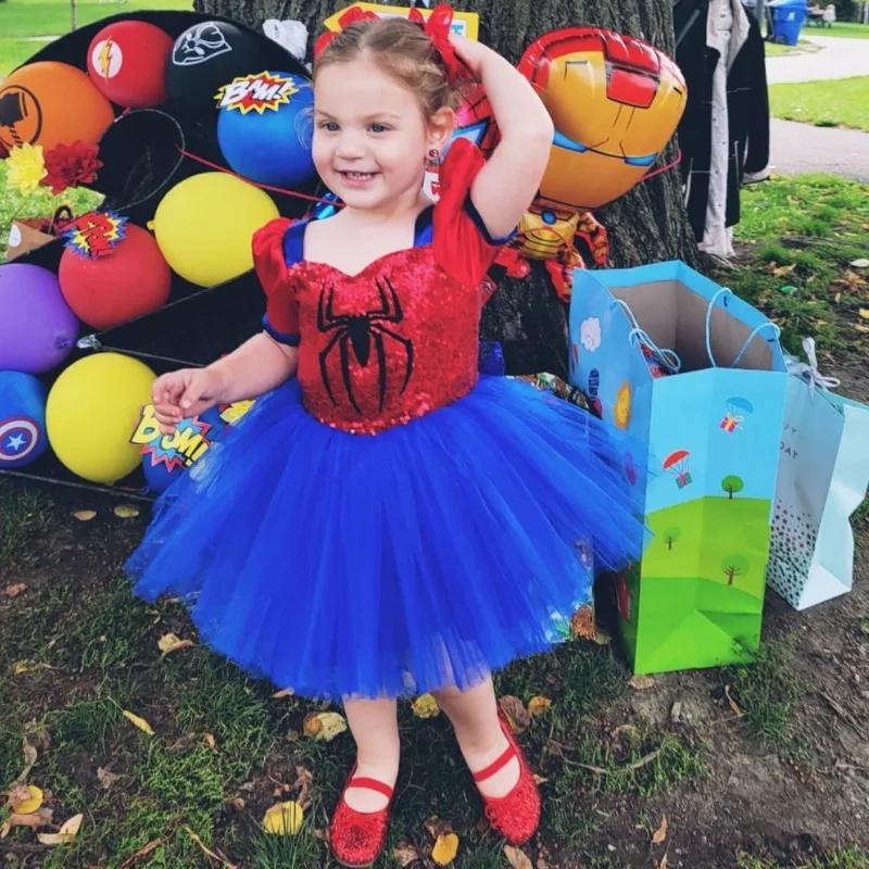 Robe imprimée araignée pour petites filles, frocs en Tulle à paillettes, Costume de fête à thème d'h