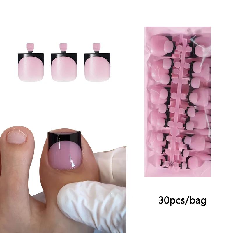 30 pièces pointes d'ongles carrées été français dégradé faux ongles d'orteil portable court carré pi