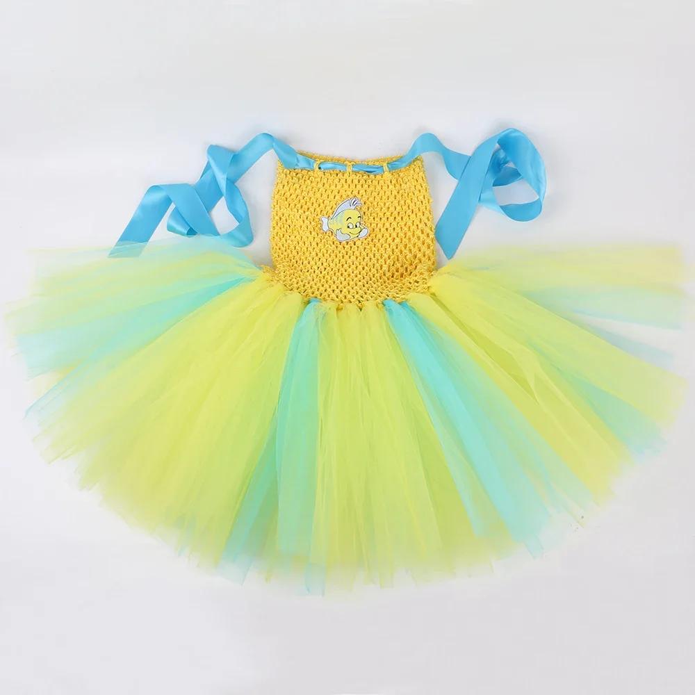 Costume de flétan pour tout-petits, petite sirène, robe tutu jaune de poisson tropical, robe de fête