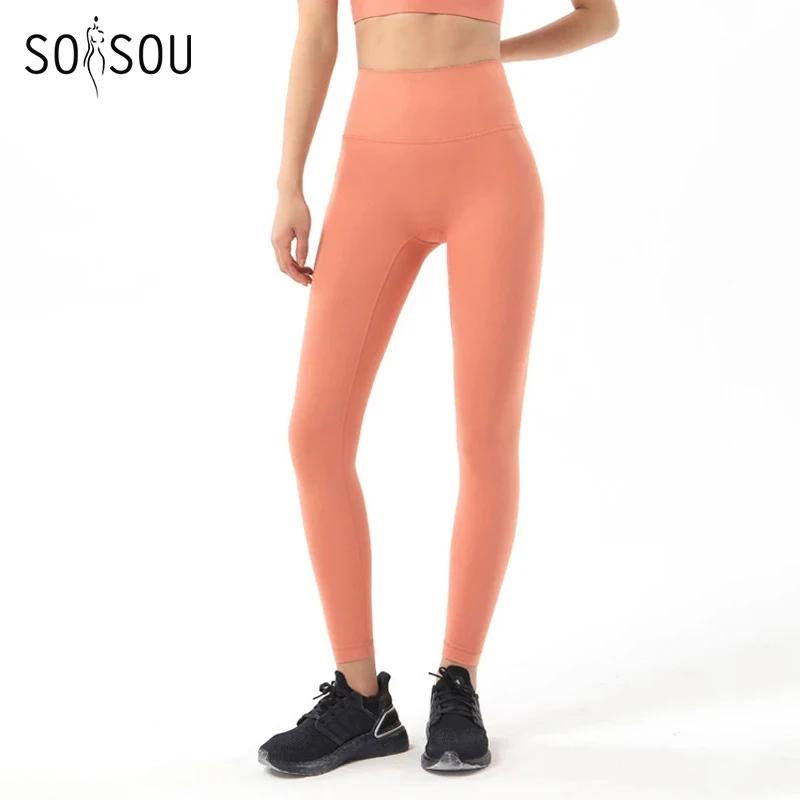 Pantalon de yoga femme SOISOU - Leggings fitness taille haute sans ligne en T