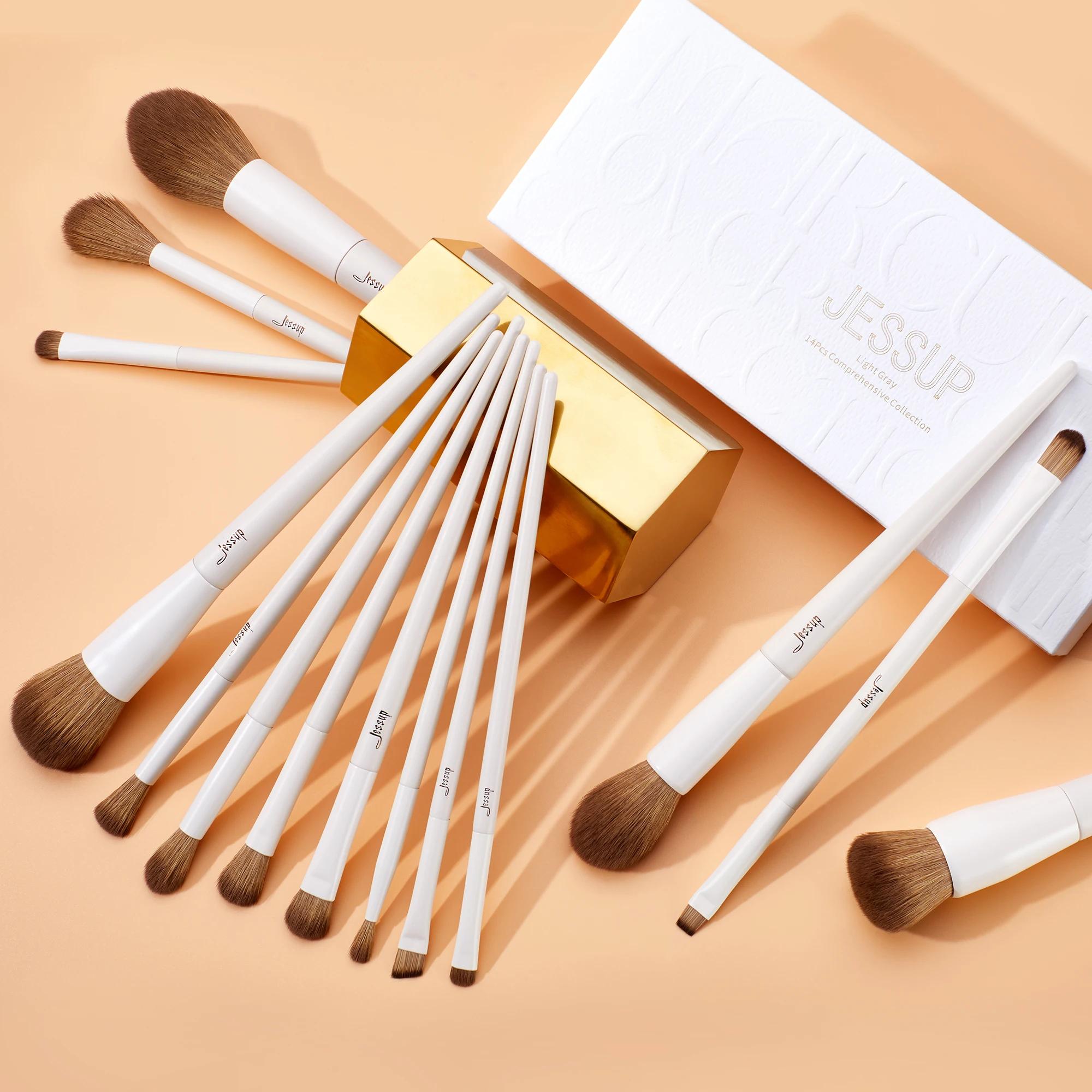 Jessup pinceaux de maquillage 10-14pc ensemble de pinceaux de maquillage fond de teint synthétique p