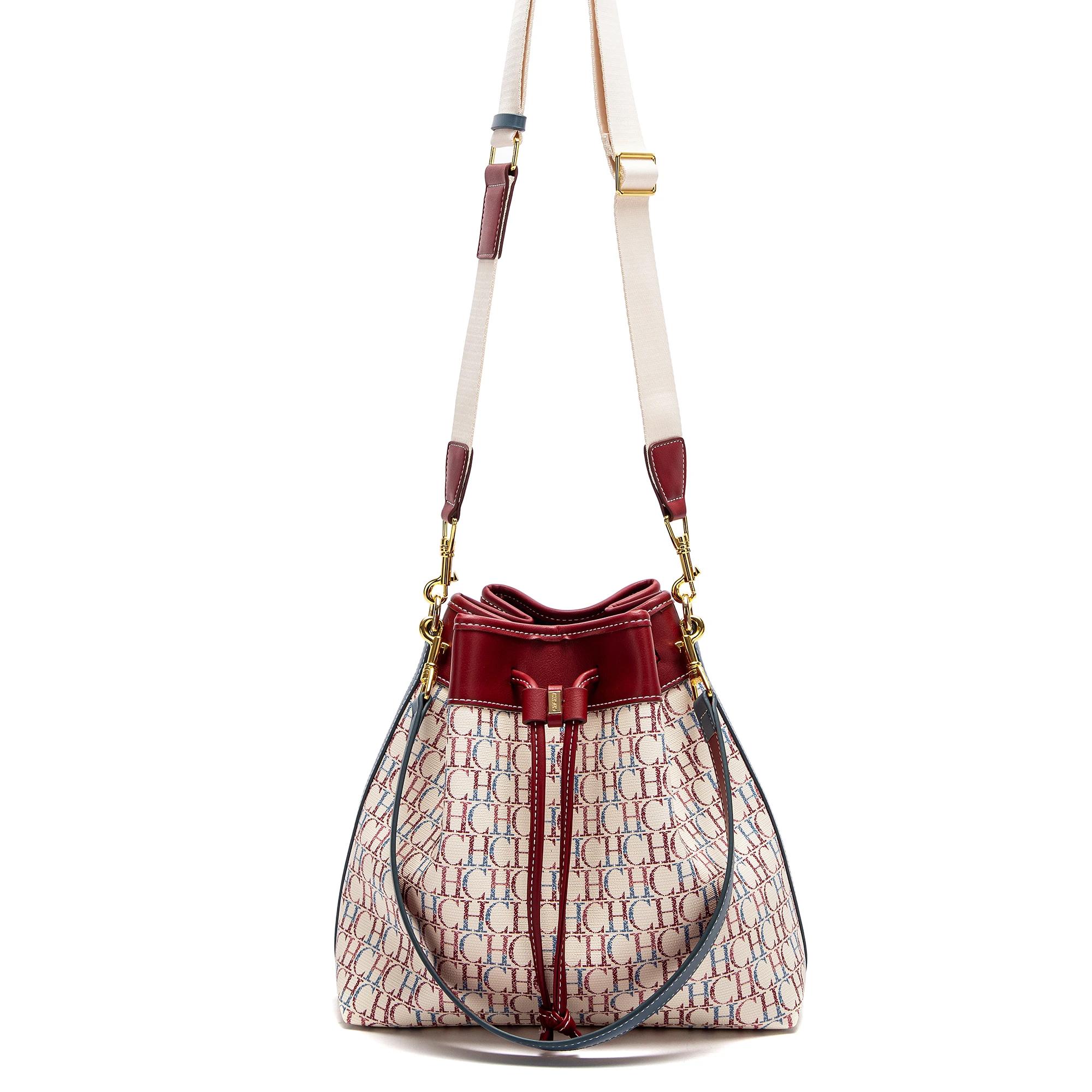 CHCH sac seau femme printemps nouveau vin rouge sac à cordon double usage bandoulière portefeuille d